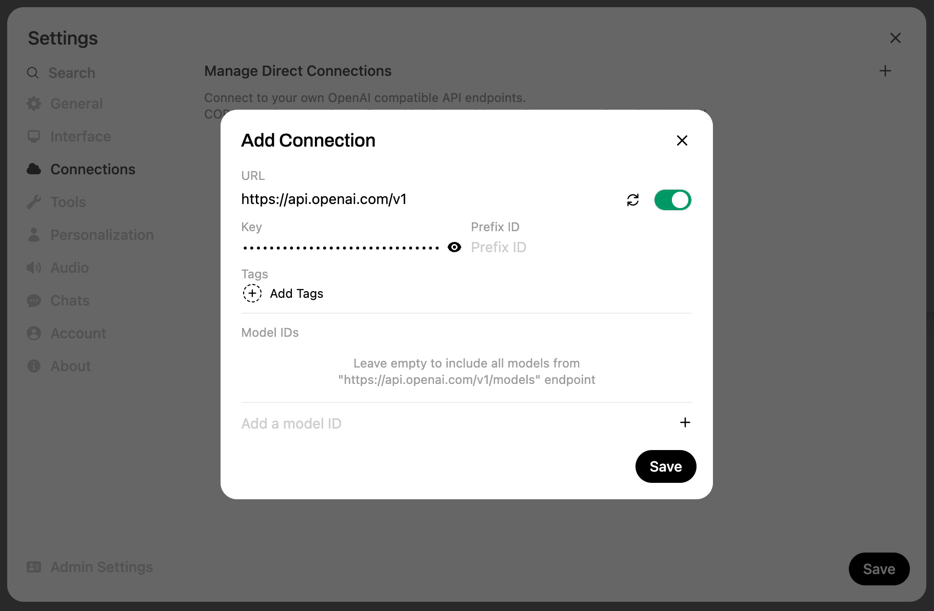 Open WebUI - Добавить OpenAI как подключение